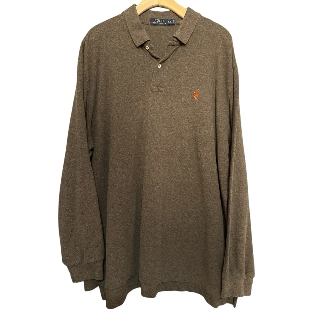 Polo Ralph Lauren Men’s XXL Heathered Olive Army Green Long Sleeve Polo Shirt